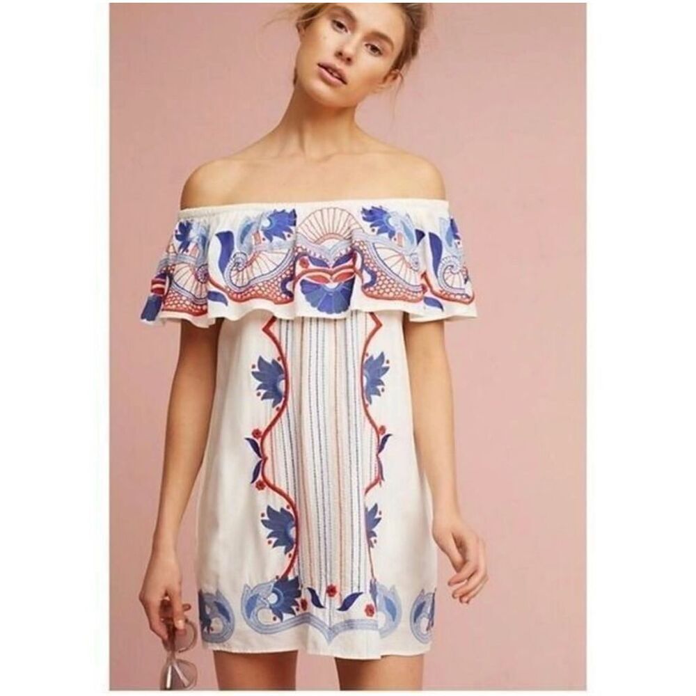 Revolve Red Carter Off Shoulder Shift Dress Embroidered M